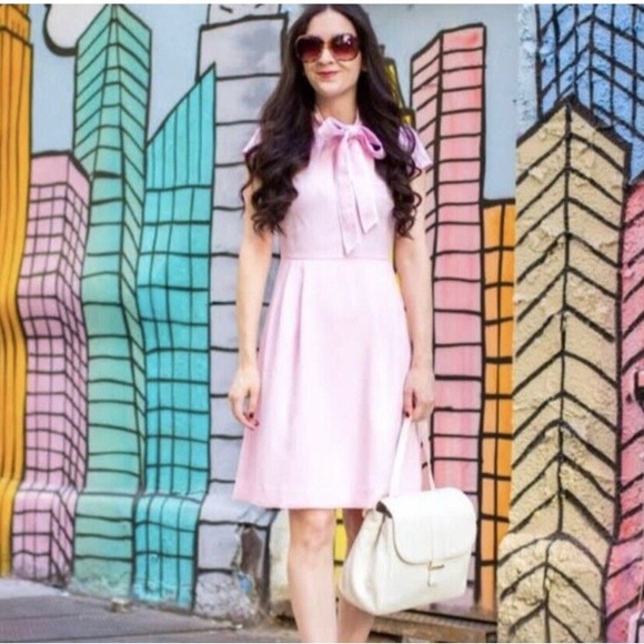 J.Crew Dress Blythe Tie Neck 365 Crepe Cap Sleeve Baby Pink sz 8 - Picture 5 of 9